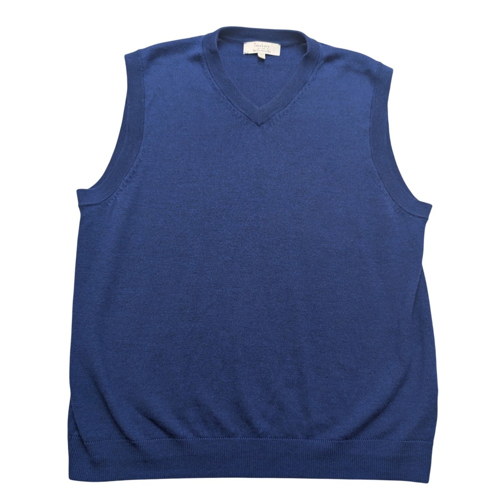 Turnbury Sweater Vest Mens Large Blue Extra Fine Merino Wool V-Neck Solid Knit